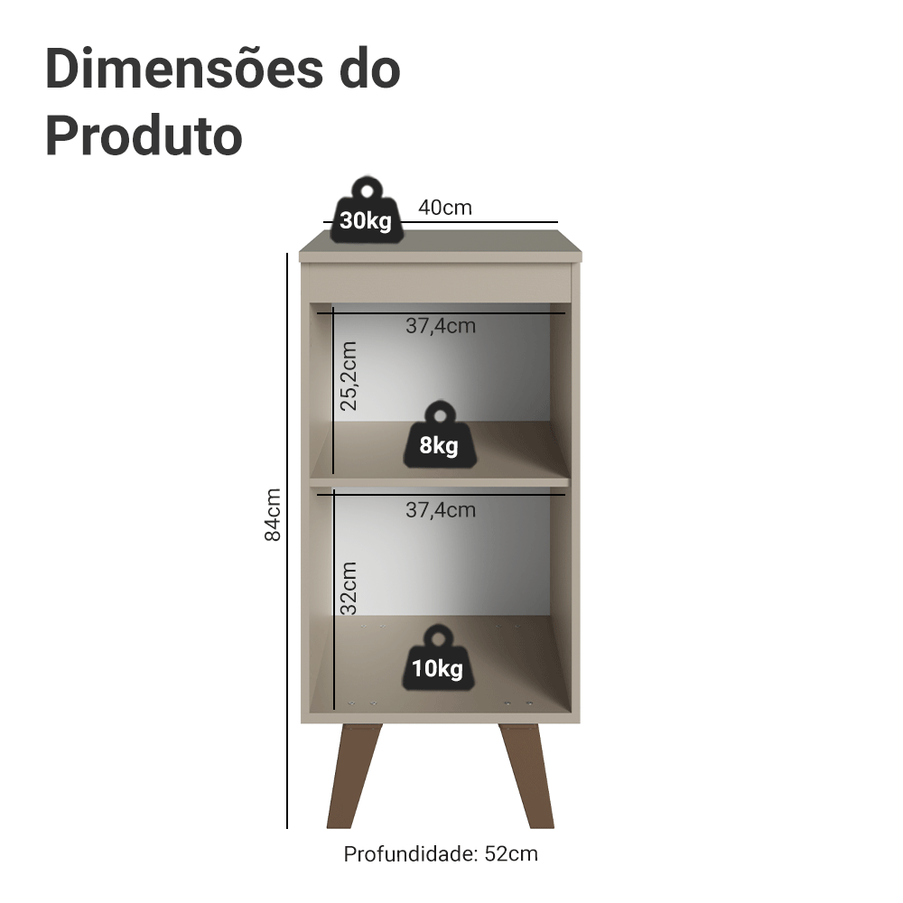 Balcão de Cozinha 40 cm 1 Porta Com Pés Crema Nice Madesa