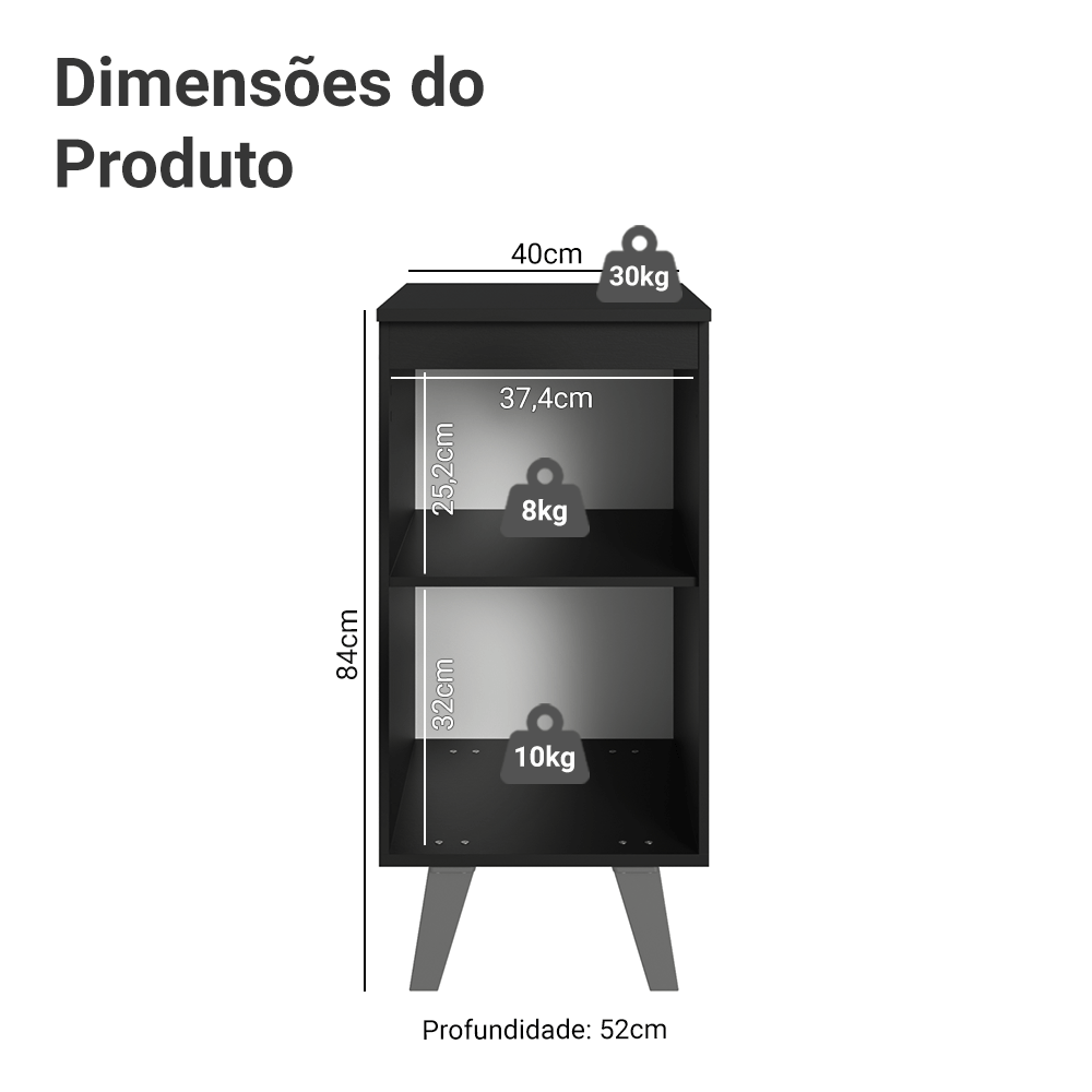 Balcão de Cozinha 40 cm 1 Porta Com Pés Preto Nice Madesa