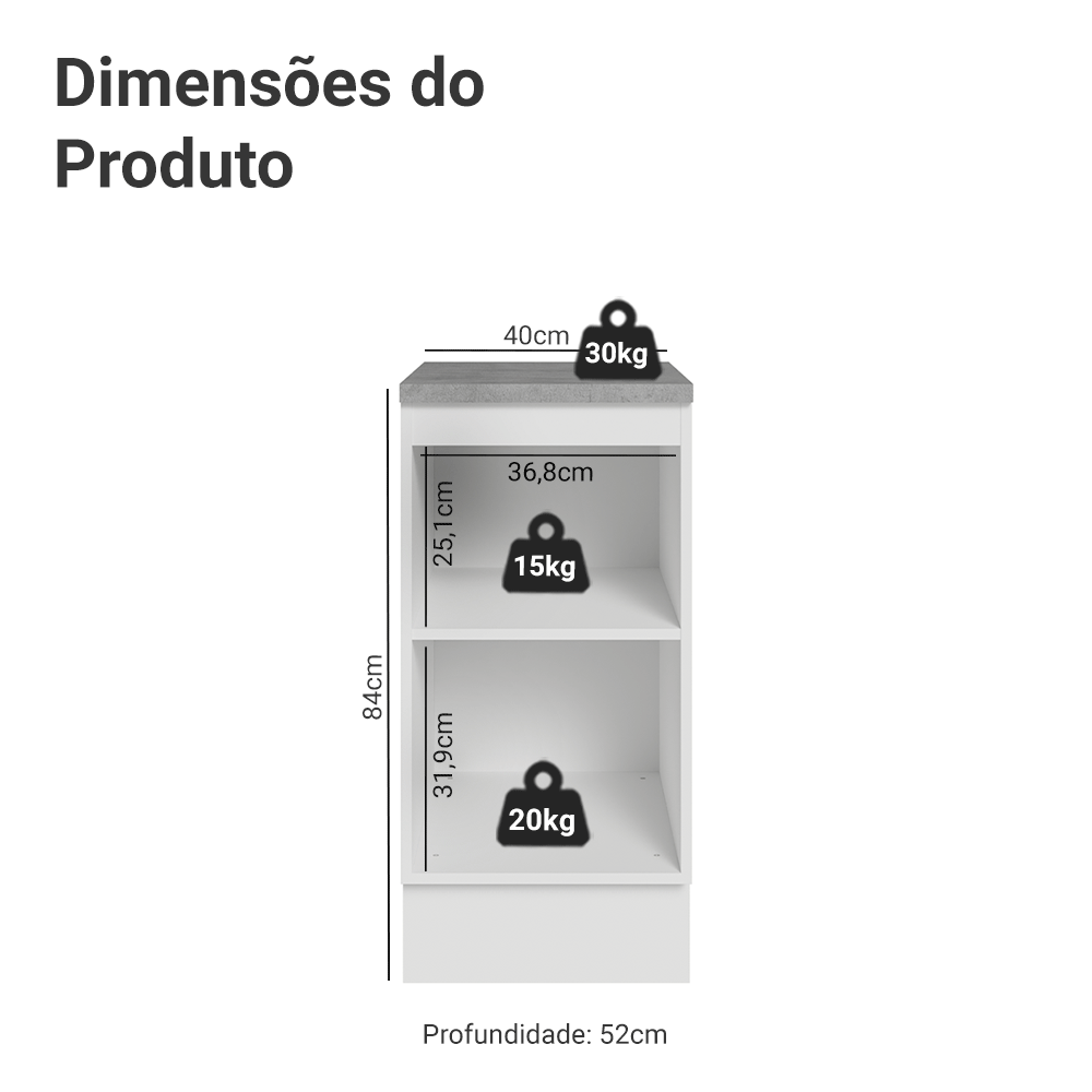 Balcão Madesa Agata 40 cm 1 Porta Branco/Cinza