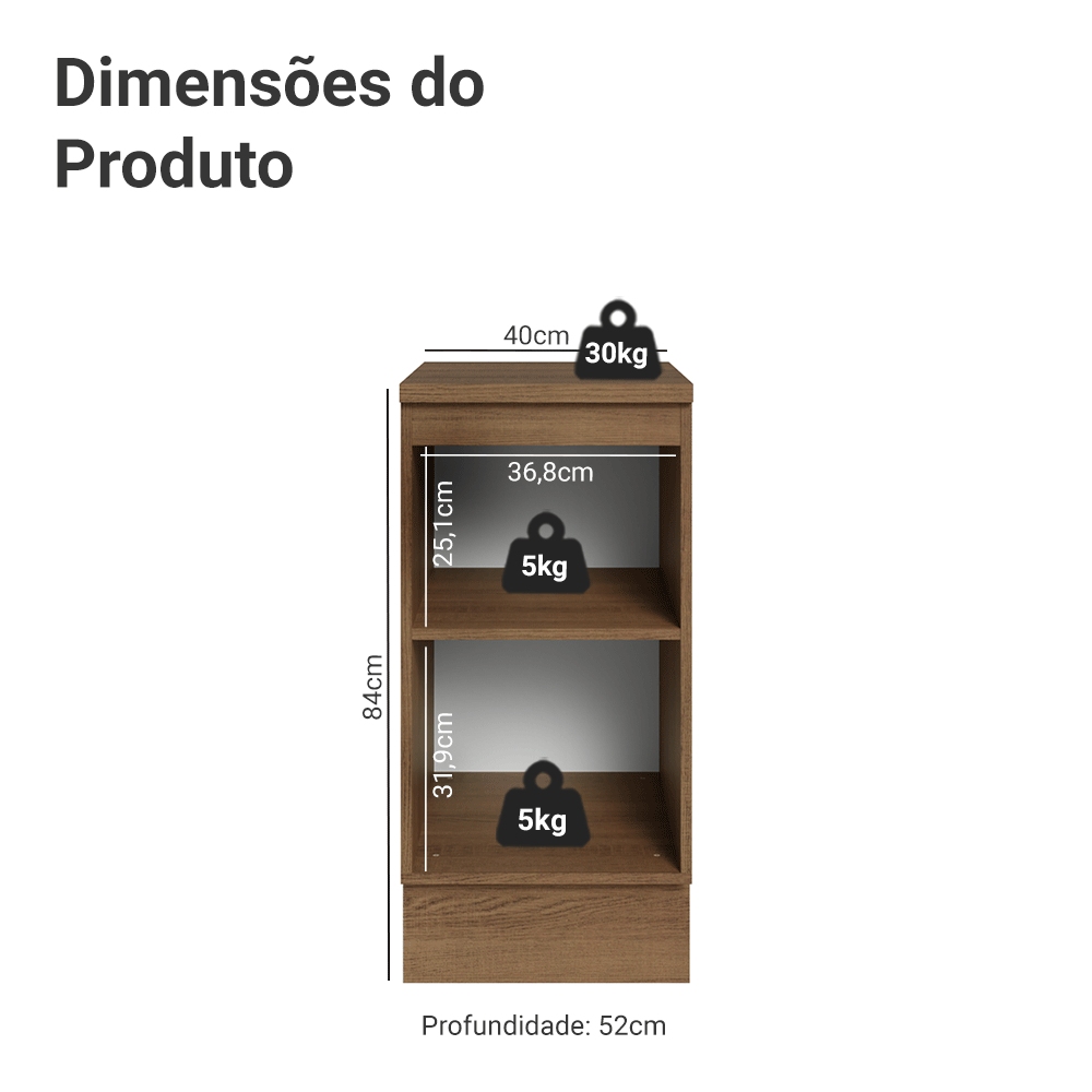 Balcão de Cozinha 40 cm 1 Porta Rustic/Cinza Vik Madesa