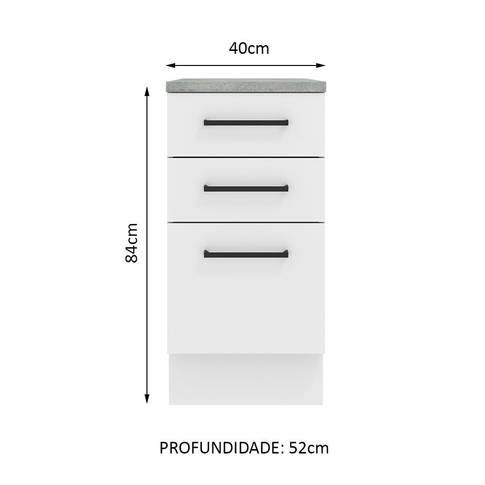 Balcão Madesa Agata 40 cm 3 Gavetas Branco