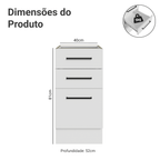 Balcão de Cozinha 40 cm 3 Gavetas (Sem Tampo) Branco Agata Madesa