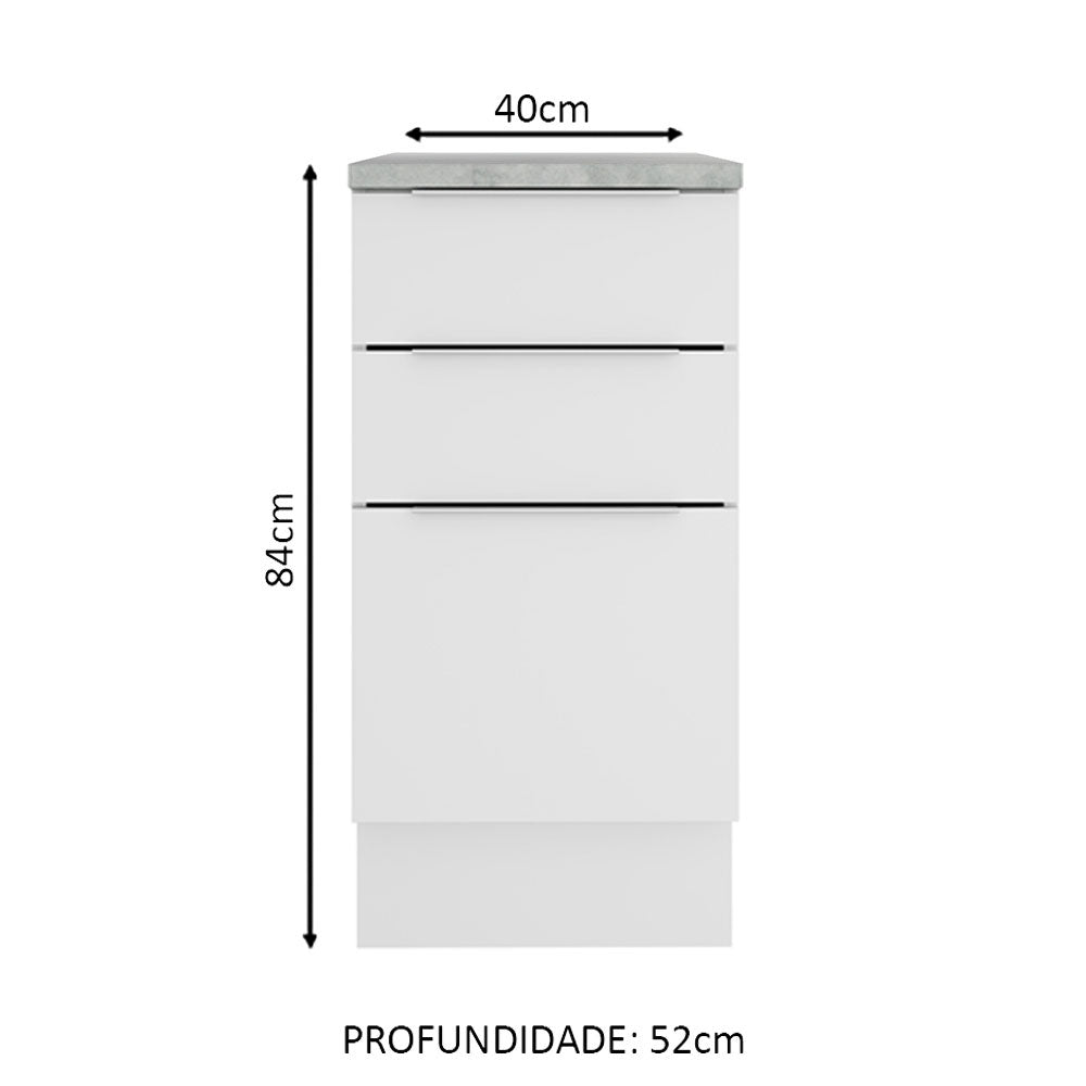 Balcão Madesa Stella 40 cm 3 Gavetas Branco