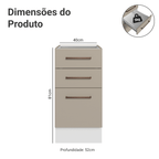 Balcão de Cozinha 40 cm 3 Gavetas (Sem Tampo) Branco/Crema Agata Madesa