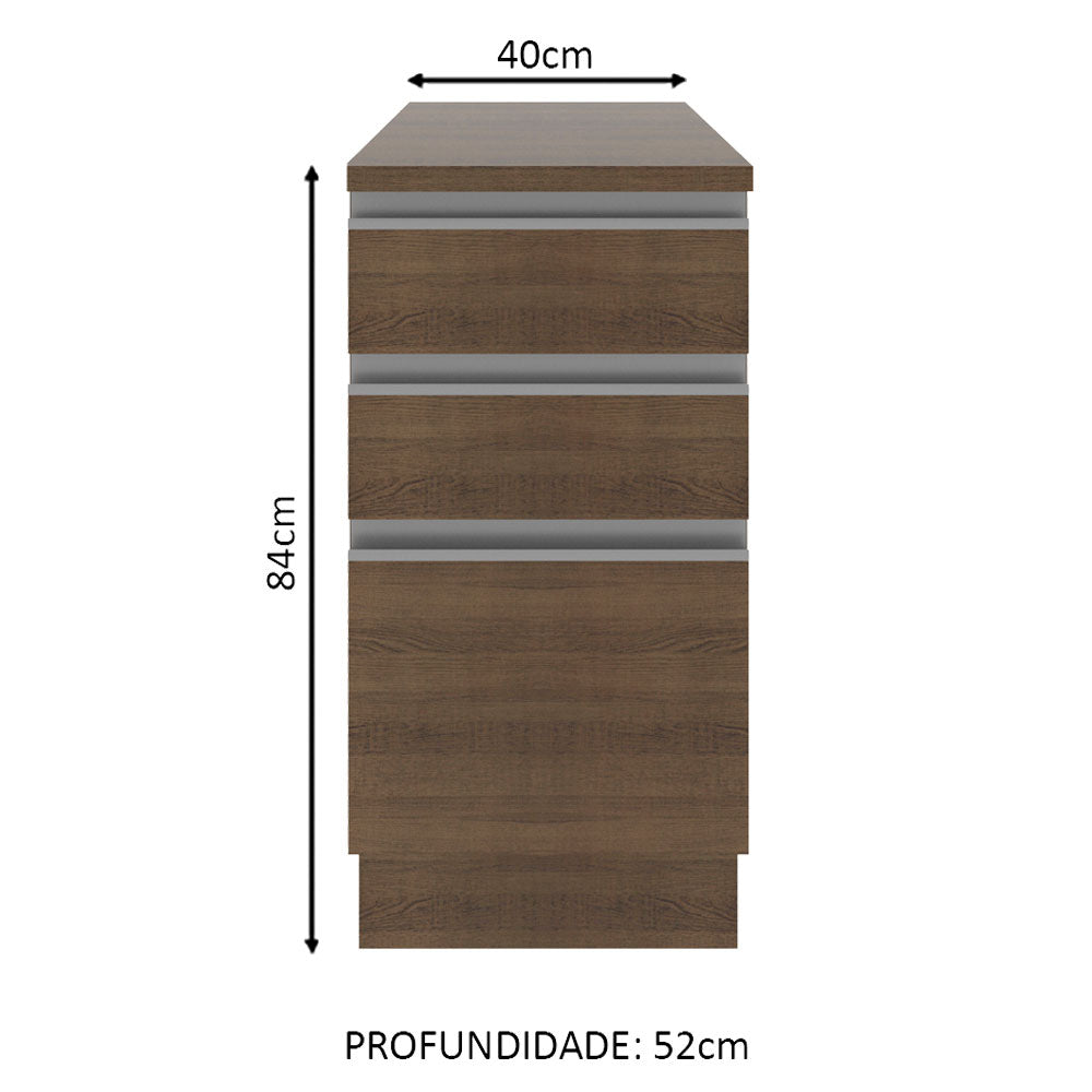 Balcão Madesa Glamy 40 cm 3 Gavetas Rustic