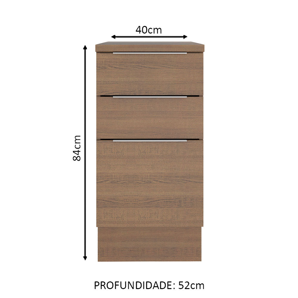 Balcão Madesa Stella 40 cm 3 Gavetas Rustic