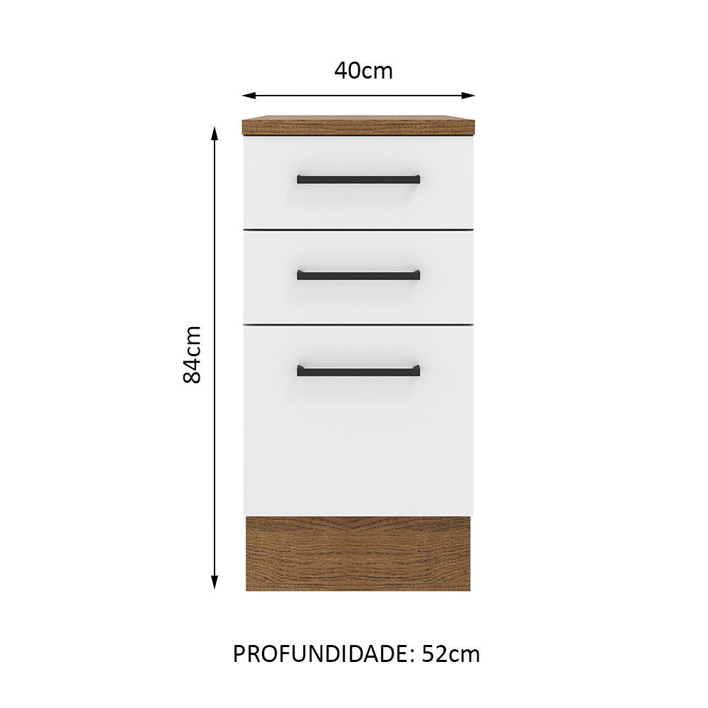 Balcão Madesa Agata 40 cm 3 Gavetas Rustic/Branco