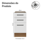 Balcão de Cozinha 40 cm 3 Gavetas (Sem Tampo) Rustic/Branco Agata Madesa