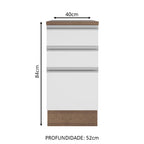 Balcão Madesa Glamy 40 cm 3 Gavetas Rustic/Branco
