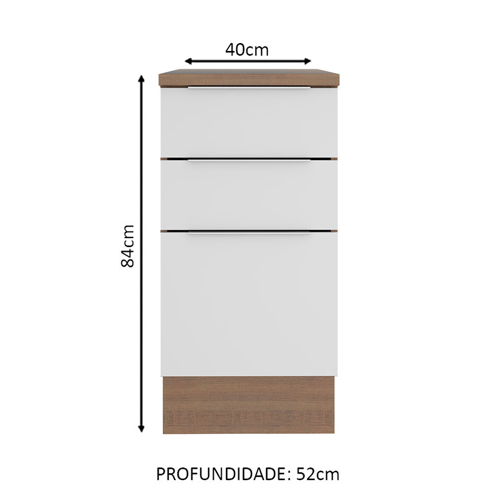 Balcão Madesa Stella 40 cm 3 Gavetas Rustic/Branco
