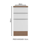 Balcão Madesa Stella 40 cm 3 Gavetas Rustic/Branco