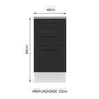 Balcão Madesa Agata 40 cm 3 Gavetas Branco/Preto