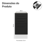 Balcão de Cozinha 40 cm 3 Gavetas (Sem Tampo) Branco/Preto Agata Madesa