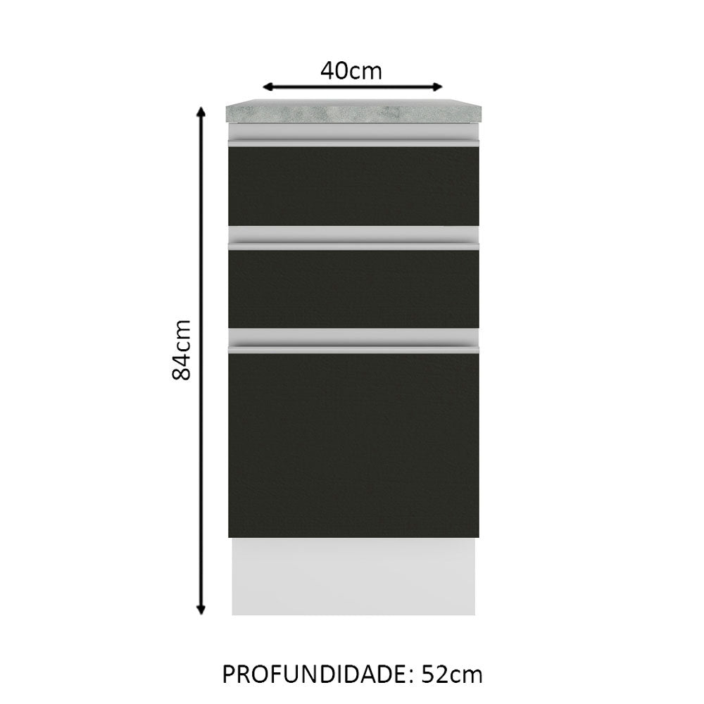Balcão Madesa Glamy 40 cm 3 Gavetas Branco/Preto