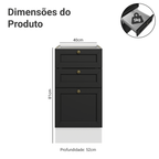 Balcão de Cozinha 40 cm 3 Gavetas (Sem Tampo) Branco/Preto Vik Madesa