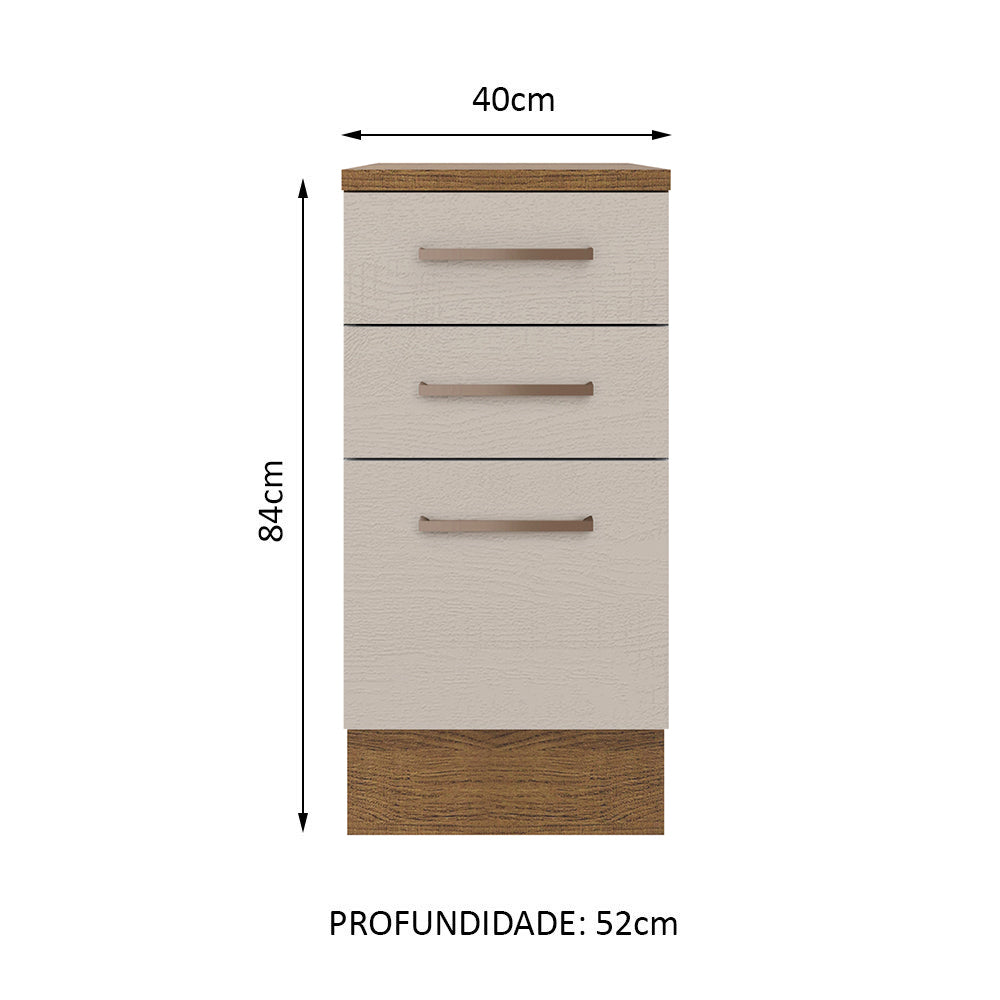 Balcão 40 cm 3 Gavetas Rustic/Crema Agata Madesa