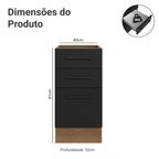 Balcão de Cozinha 40 cm 3 Gavetas (Sem Tampo) Rustic/Preto Agata Madesa