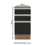 Balcão Madesa Glamy 40 cm 3 Gavetas Rustic/Preto