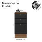 Balcão de Cozinha 40 cm 3 Gavetas Rustic/Preto Vik Madesa