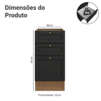 Balcão de Cozinha 40 cm 3 Gavetas (Sem Tampo) Rustic/Preto Vik Madesa
