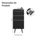 Balcão de Cozinha 40 cm 3 Gavetas Com Pés Preto Nice Madesa
