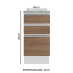 Balcão Madesa Glamy 40 cm 3 Gavetas Branco/Rustic