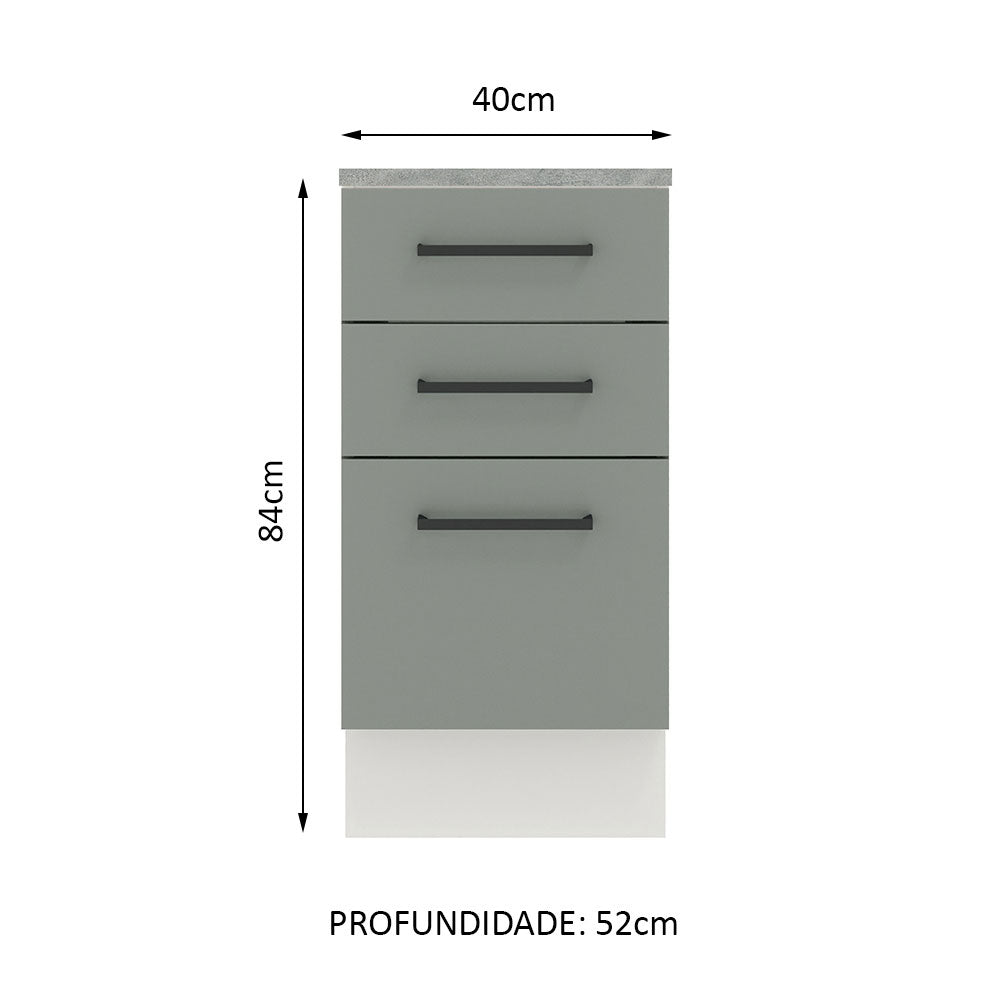 Balcão Madesa Agata 40 cm 3 Gavetas Branco/Cinza