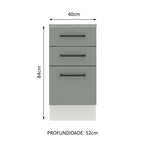 Balcão Madesa Agata 40 cm 3 Gavetas Branco/Cinza