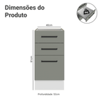 Balcão de Cozinha 40 cm 3 Gavetas (Sem Tampo) Branco/Cinza Agata Madesa