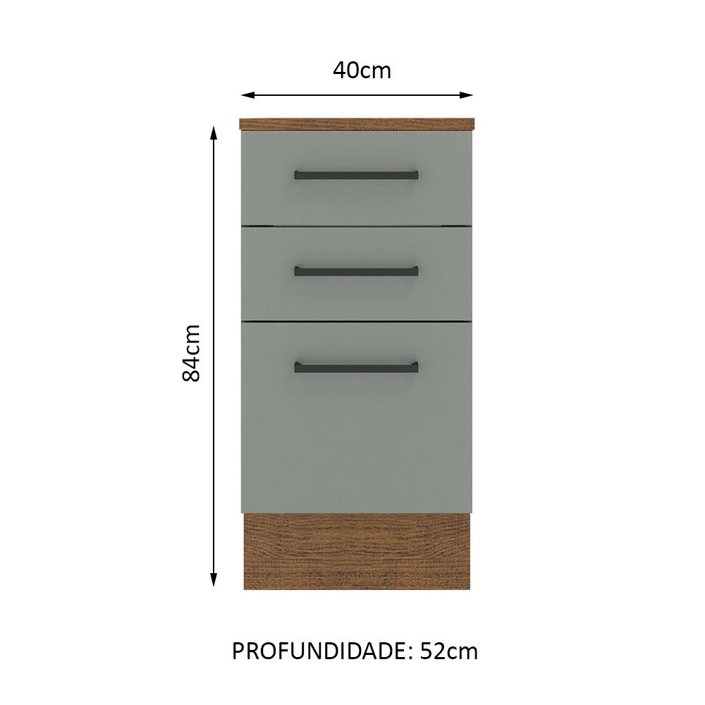 Balcão Madesa Agata 40 cm 3 Gavetas Rustic/Cinza