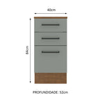 Balcão Madesa Agata 40 cm 3 Gavetas Rustic/Cinza