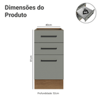 Balcão de Cozinha 40 cm 3 Gavetas (Sem Tampo) Rustic/Cinza Agata Madesa