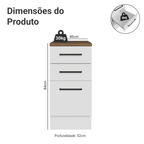 Balcão de Cozinha 40 cm 3 Gavetas Branco Tampo Rustic Agata Madesa