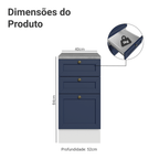 Balcão de Cozinha 40 cm 3 Gavetas Branco/Azul Vik Madesa