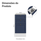 Balcão de Cozinha 40 cm 3 Gavetas (Sem Tampo) Branco/Azul Vik Madesa