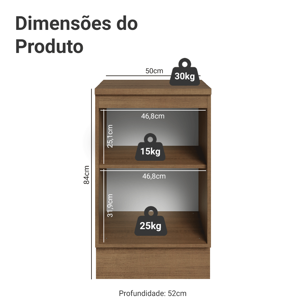Balcão de Cozinha 50cm 1 Porta Rustic/Preto Vik Madesa