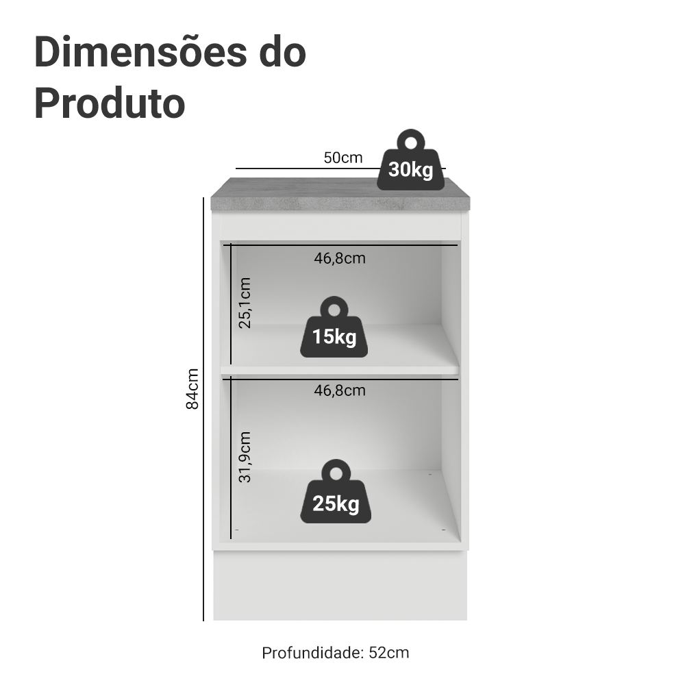 Balcão de Cozinha 50 cm 1 Porta Branco/Cinza Lux Madesa