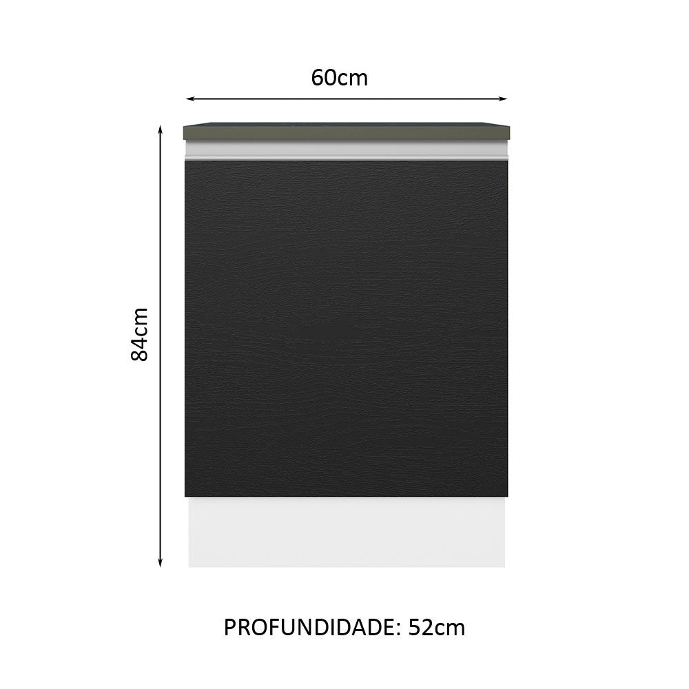 Balcão 100% MDF 60 cm 1 Porta Branco/Preto Acordes Madesa