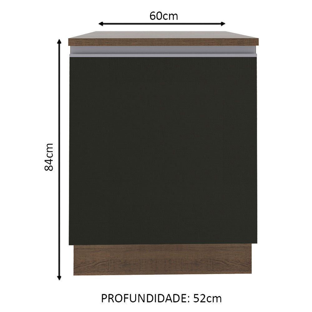 Balcão Madesa Glamy 60 cm 1 Porta Rustic/Preto