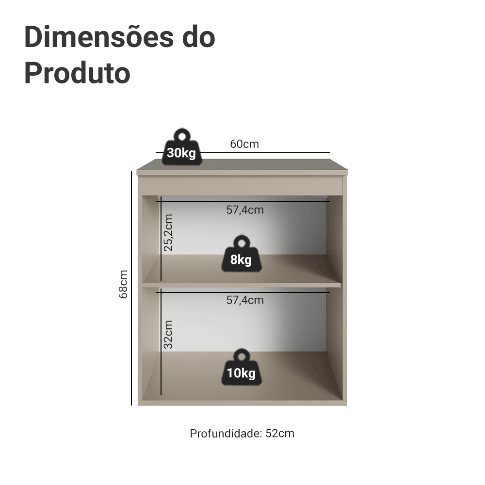 Balcão de Cozinha 60 cm 1 Porta Suspenso Crema Nice Madesa