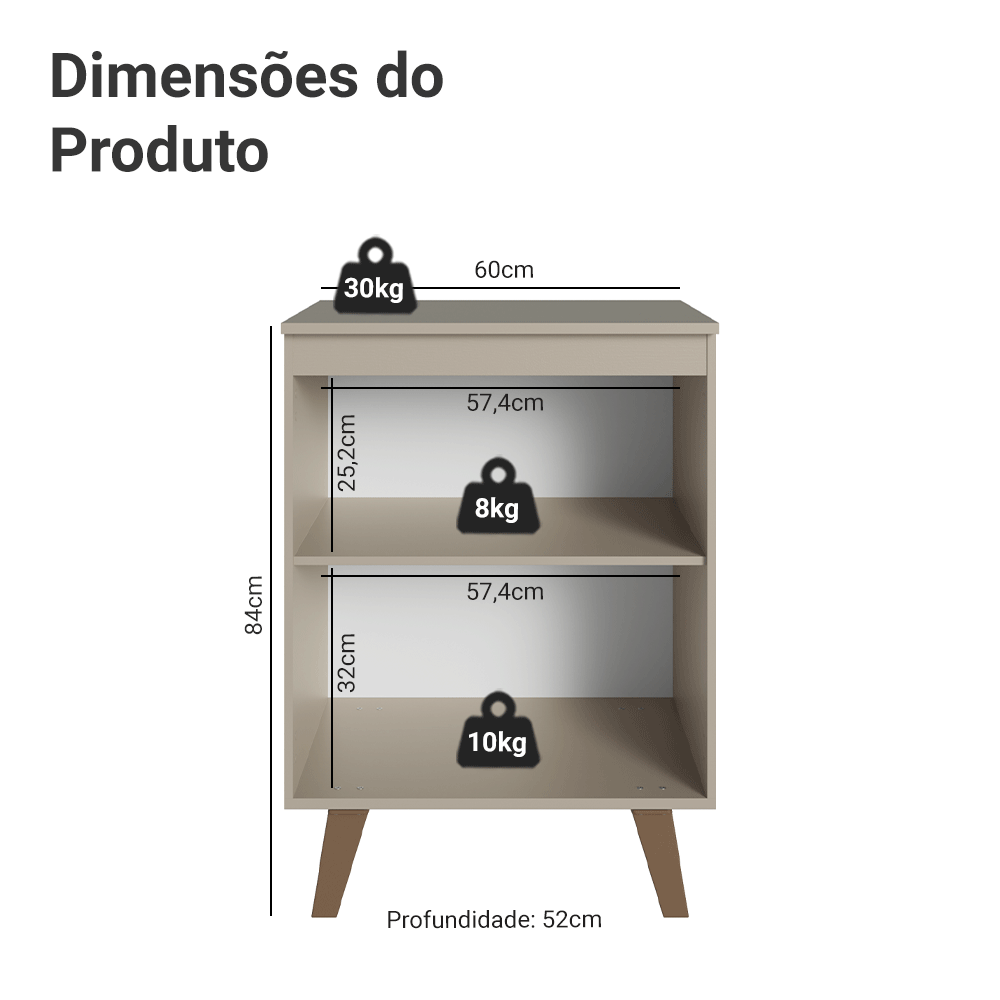Balcão de Cozinha 60 cm 1 Porta Com Pés Crema Nice Madesa