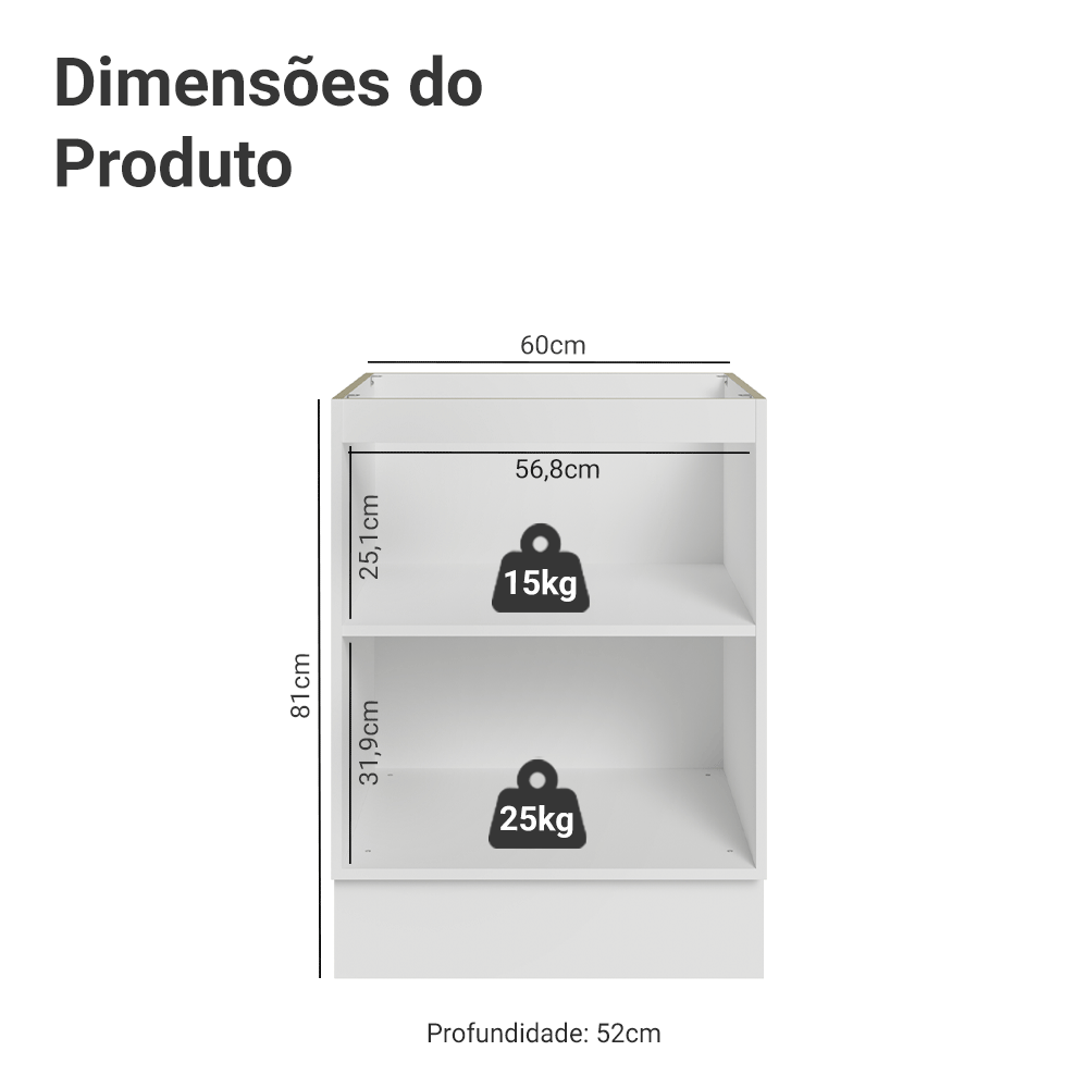 Balcão de Cozinha 60 cm 1 Porta (Sem Tampo) Branco/Verde Vik Madesa