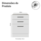 Balcão de Cozinha 60 cm 3 Gavetas (Sem Tampo) Branco Agata Madesa