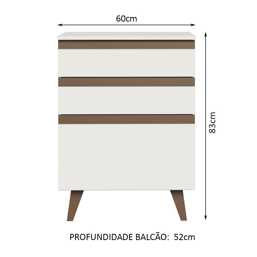 Balcão Madesa Reims 60 cm 3 Gavetas Branco