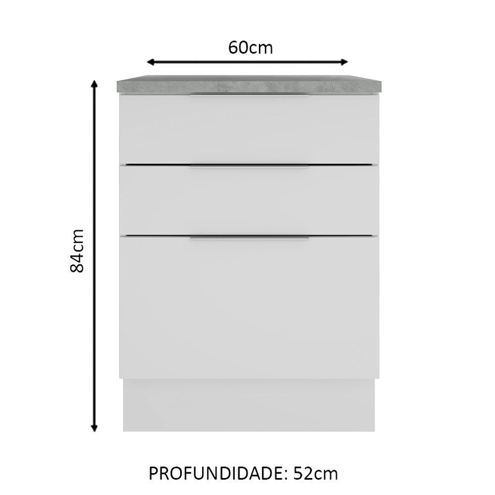 Balcão Madesa Stella 60 cm 3 Gavetas Branco | Madesa Móveis