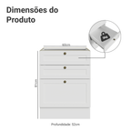 Balcão de Cozinha 60 cm 3 Gavetas (Sem Tampo) Branco Vik Madesa