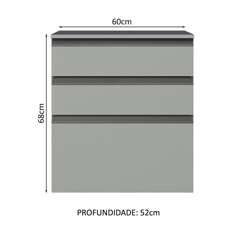 Balcão 60 cm 3 Gavetas Suspenso Cinza Nice Madesa