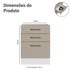 Balcão de Cozinha 60 cm 3 Gavetas (Sem Tampo) Branco/Crema Agata Madesa