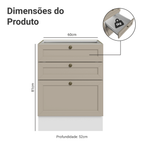 Balcão de Cozinha 60 cm 3 Gavetas (Sem Tampo) Branco/Crema Vik Madesa