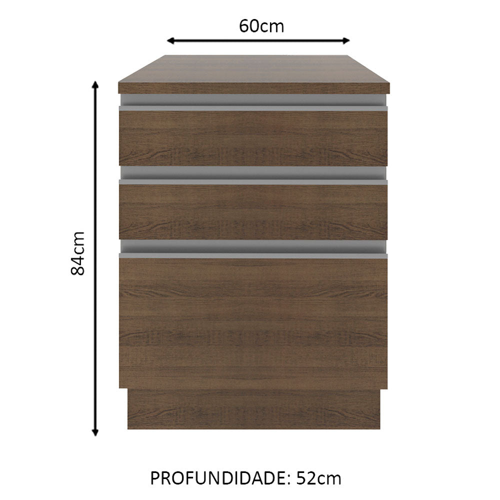 Balcão Madesa Glamy 60 cm 3 Gavetas Rustic